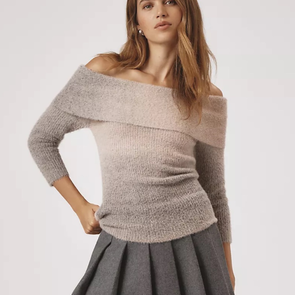New w/ Tags Anthropolgie Off the Shoulder Gray Sweater